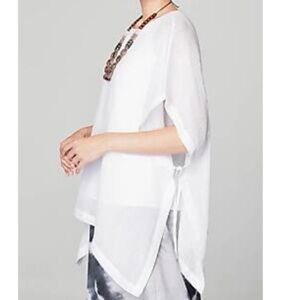 Pure J Jill Linen Airy Side Tie White Poncho Top One Size NWT